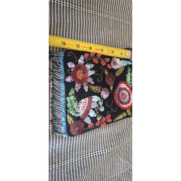 90s crossbody bag- floral bead design handbag w/ strap & fringe beading- nwot - Picture 7 of 8